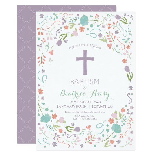 Invitación del bautismo - personalizar, flores,