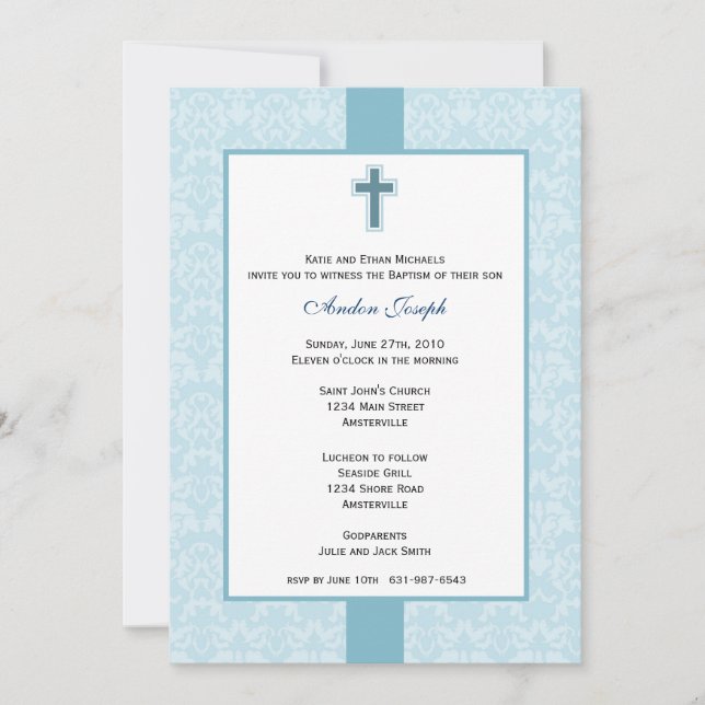 Invitación del bautismo verde azulado de Damasco. (Anverso)