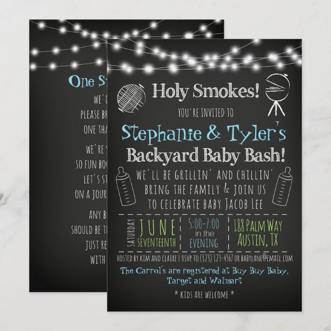 Invitación del Bbq Baby Shower de BabyQ y tarjeta (Anverso / Reverso)
