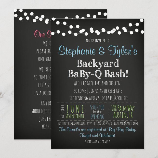 Invitación del Bbq Baby Shower del Bebé-q y (Anverso / Reverso)