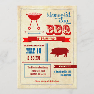Invitación del Bbq del Memorial Day del vintage