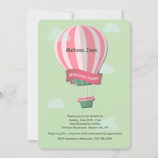 Invitación del bebé a globos aerostáticos (Anverso)