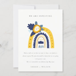 Invitación del bebé arcoiris floral amarillo boho
