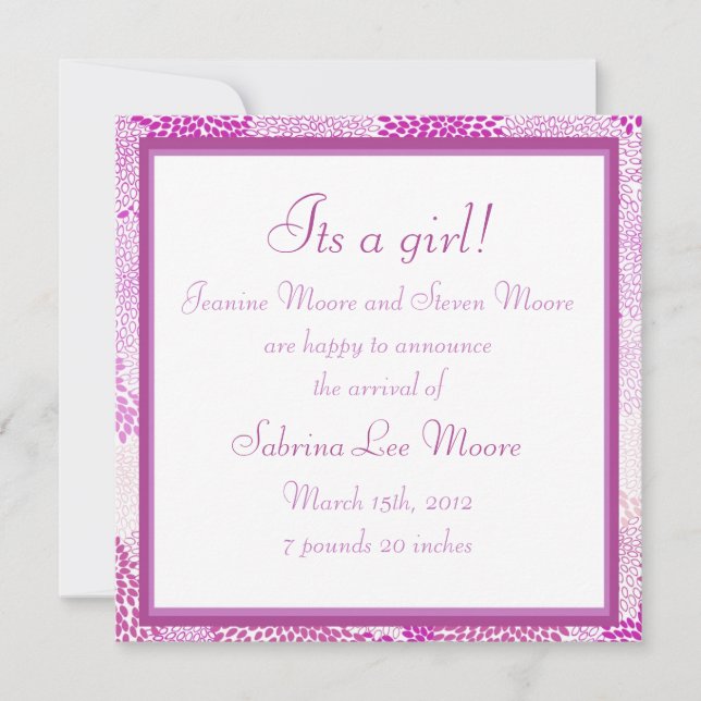 Invitación del bebé (Chica) (Anverso)