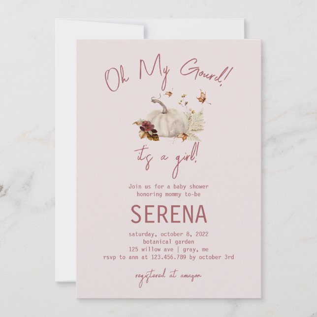 Invitación del bebé Chica de acuarela de la calaba (Anverso)