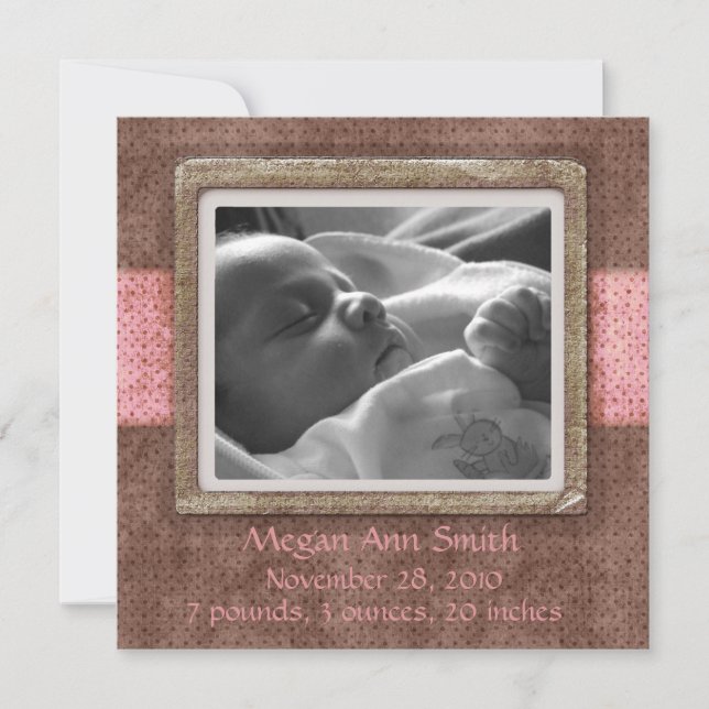 Invitación del bebé chocolate rosa (Anverso)