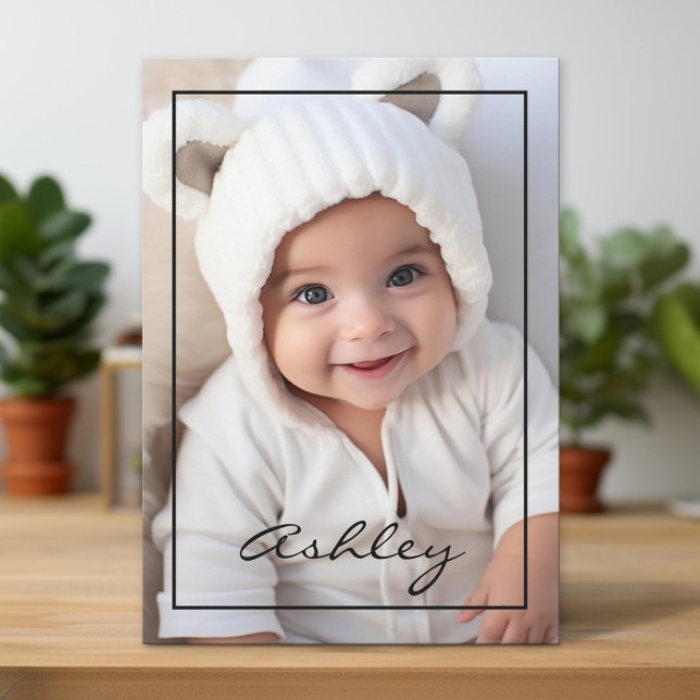 Invitación del bebé con borde negro (Unique Photo Card)