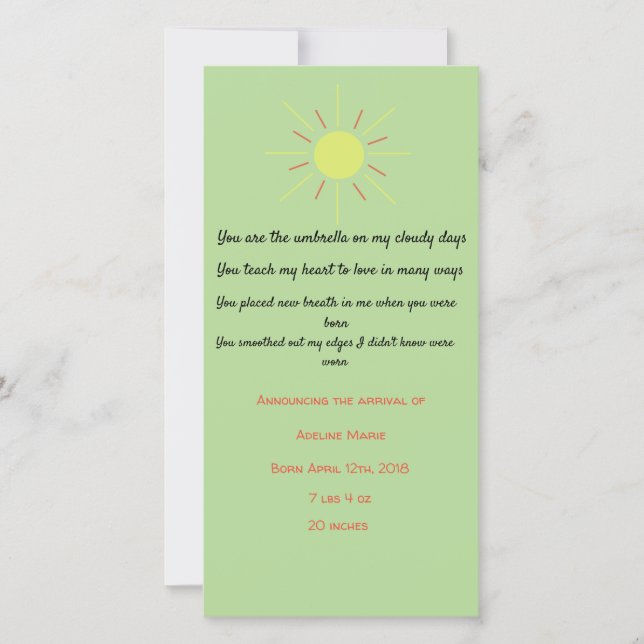 Invitación del bebé con poema (Anverso)