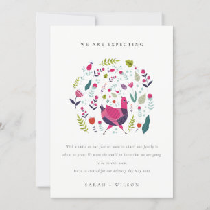 Invitación del bebé de Birdie Floral Floral de la 