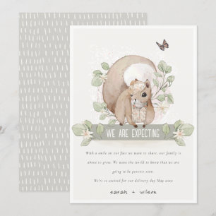 Invitación del bebé de la ardilla floral de Woodla
