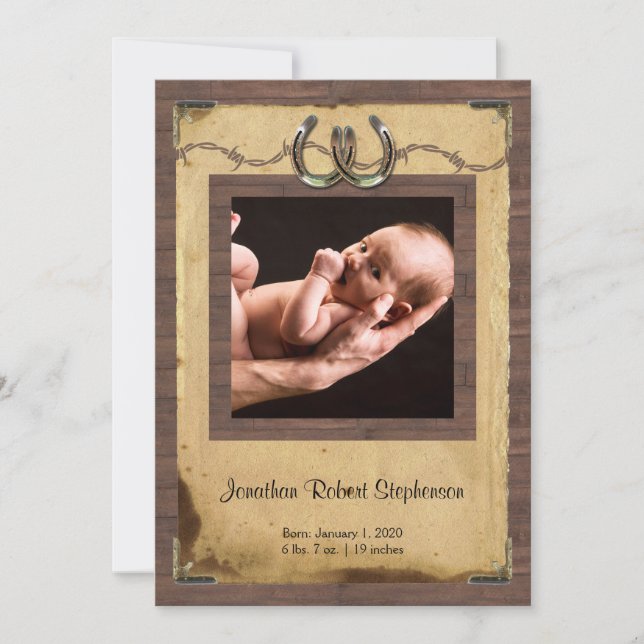 Invitación del bebé de la foto del herradura del c (Anverso)