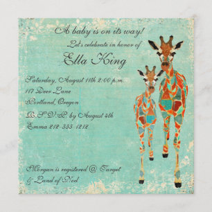 Invitación del bebé de las jirafas de Azure Amber