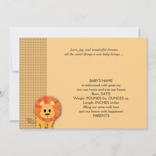 Invitación del bebé de león Butterscotch (Anverso)