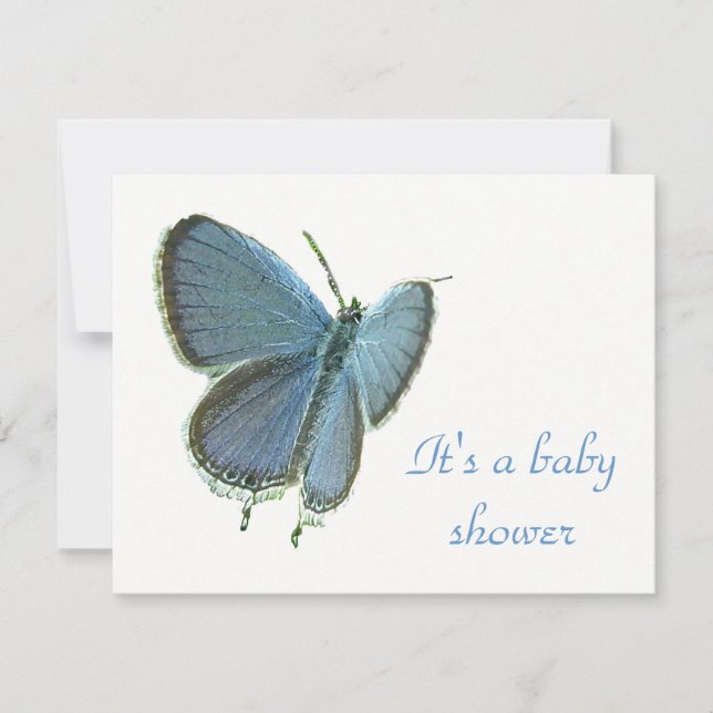 Invitación del bebé de mariposa azul de cola orien (Anverso)