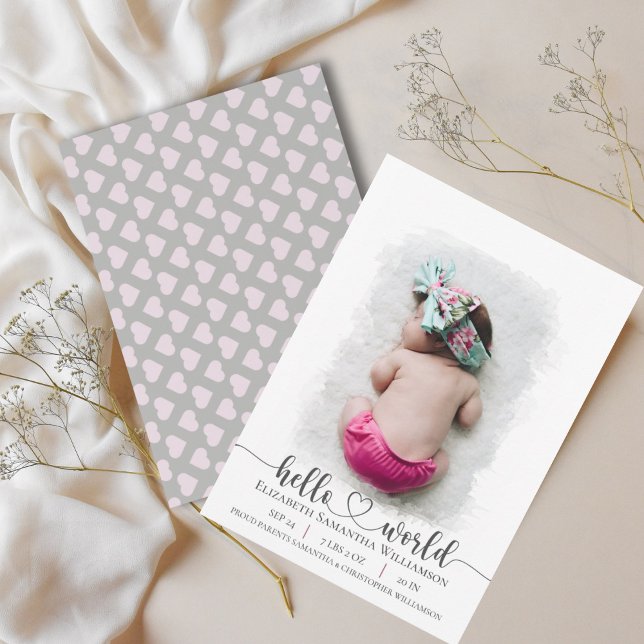 Invitación del bebé de Pink Hearst Hello World Pho (Subido por el creador)