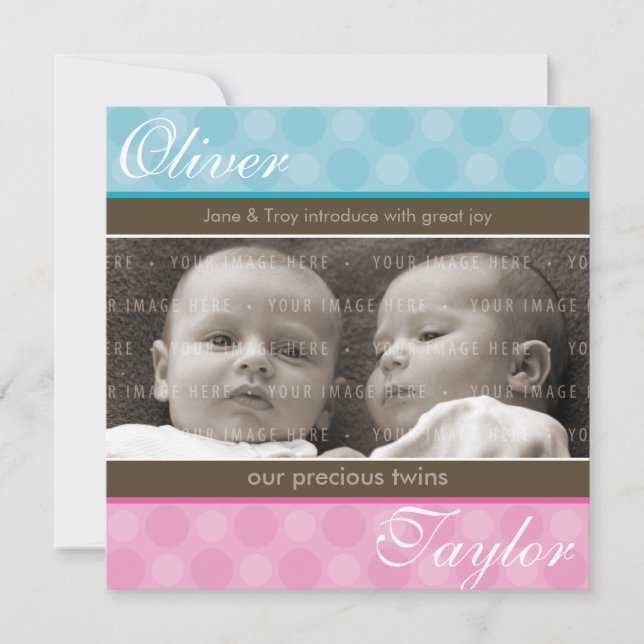 Invitación DEL BEBÉ DE TWINS :: armonía 1SQ (Anverso)