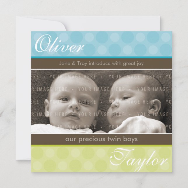 INVITACIÓN DEL BEBÉ DE TWINS : armonía 3SQ (Anverso)