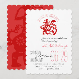 Invitación del bebé del Fiesta de huevo rojo y jen