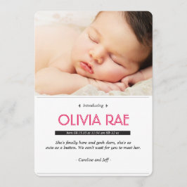 Invitación del bebé en negro, blanco y rosa