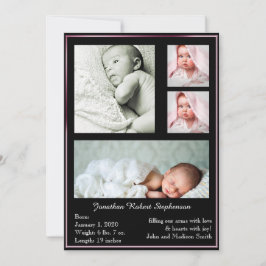 Invitación del bebé fotograma múltiple negro y ros