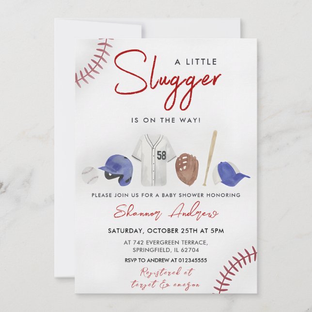 Invitación del beisbol deportivo Baby Shower Slugg (Anverso)
