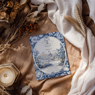 Invitación del Boda azul de la tela floral frances