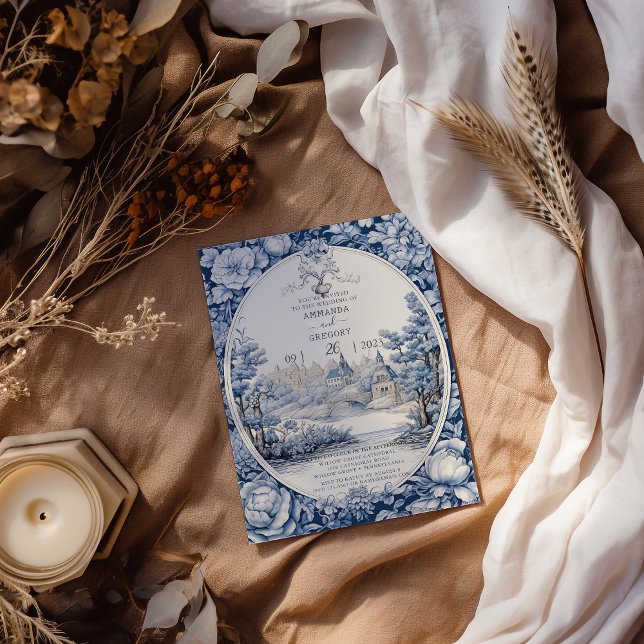 Invitación del Boda azul de la tela floral frances (Subido por el creador)