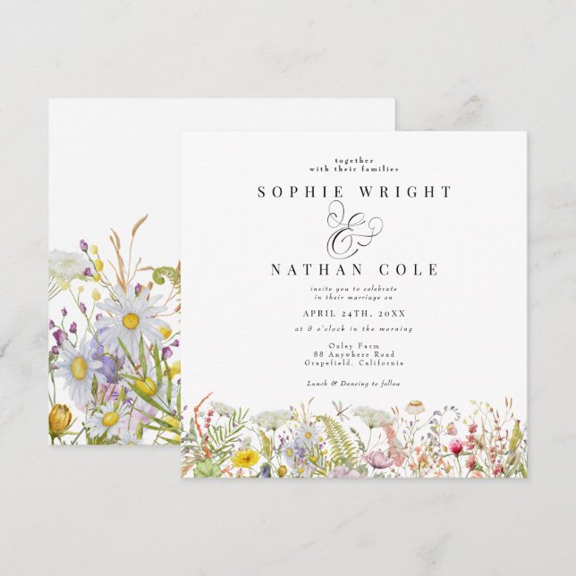 Invitación del Boda Beige Boho de verano con flore (Anverso / Reverso)