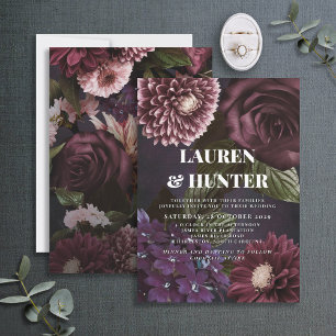 Invitación del Boda Botánico Floral Borgoña Oscuro