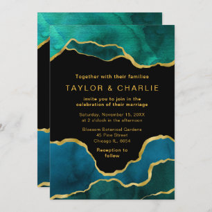 Invitación del Boda de Agate con pintura verde azu