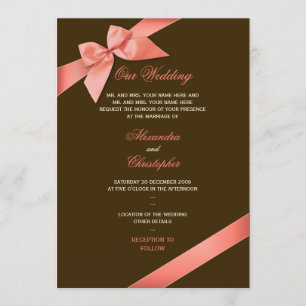 Invitación del Boda de cinta roja coral 2