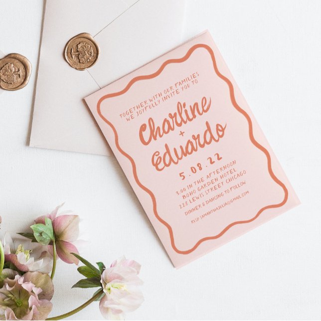 Invitación del Boda de escritura a mano rosa y roj (Subido por el creador)