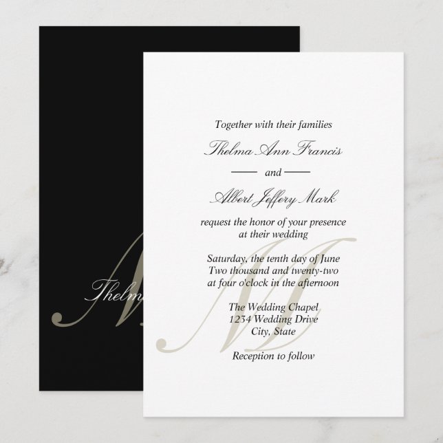 Invitación del Boda de familias monográficas con e (Anverso / Reverso)