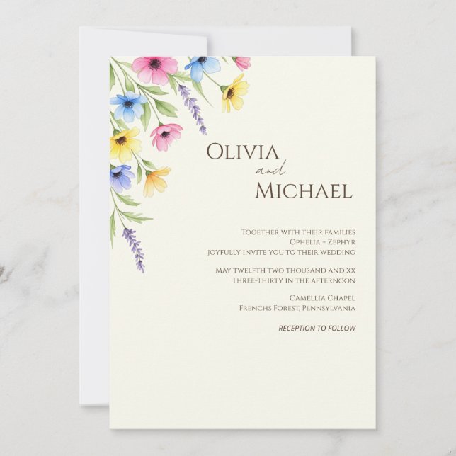Invitación del Boda de Flor silvestre acuarela min (Anverso)