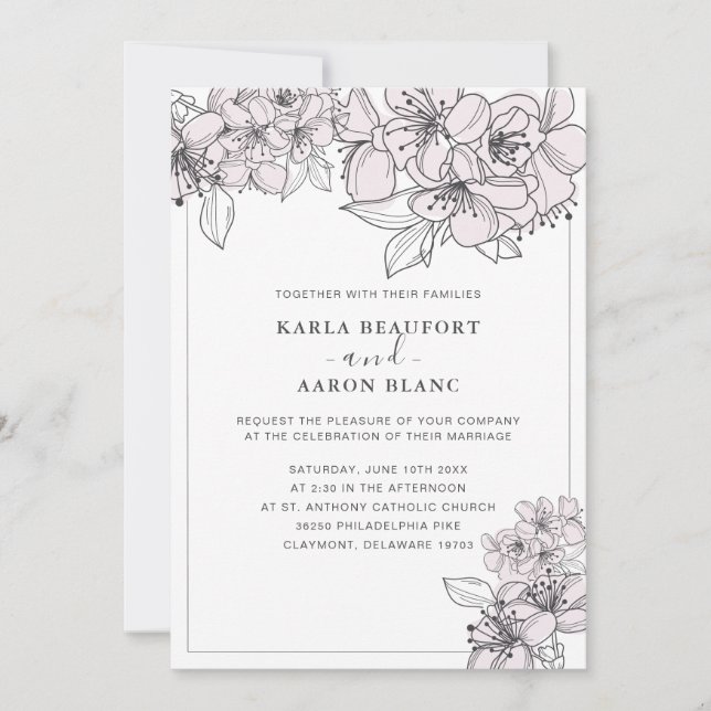 Invitación del Boda de flores dibujadas a mano de  (Anverso)