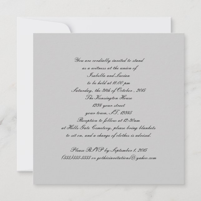 Invitación del Boda de Gótico con aspecto de encaj (Reverso)