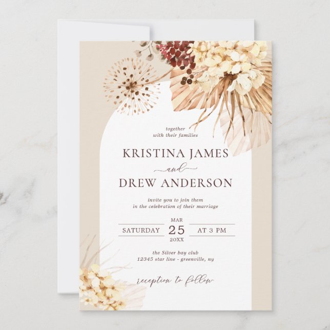 Invitación del Boda de Grass Boho Terracotta Pampa (Anverso)