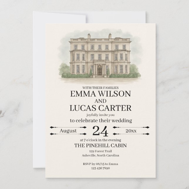 Invitación del Boda de Ilustracion de la  de la ma (Anverso)