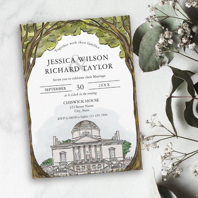 Invitación del Boda de Ilustracion de la  de la ma (custom hand drawn watercolor wedding venue illustrated invitation)