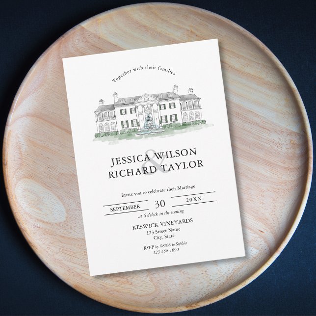 Invitación del Boda de Ilustracion de la  de la ma (KESWICK VINEYARDS Wedding venue illustration for your wedding invitation
)
