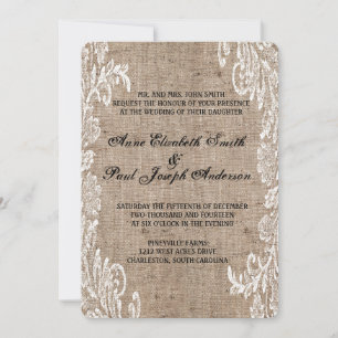 invitación del boda de la arpillera del cordón