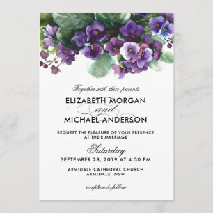 Invitación del boda de la flor de la viola