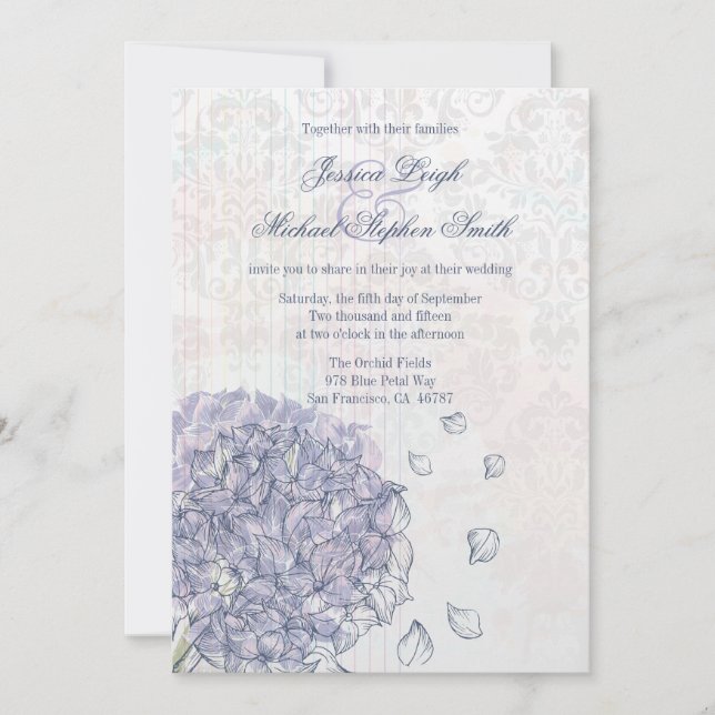 Invitación del boda de la flor del hydrangea del (Anverso)