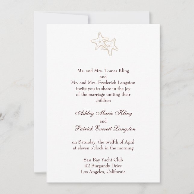 invitación del boda de las estrellas de mar (Anverso)