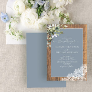 Invitación del Boda de madera botánica Dusty Blue