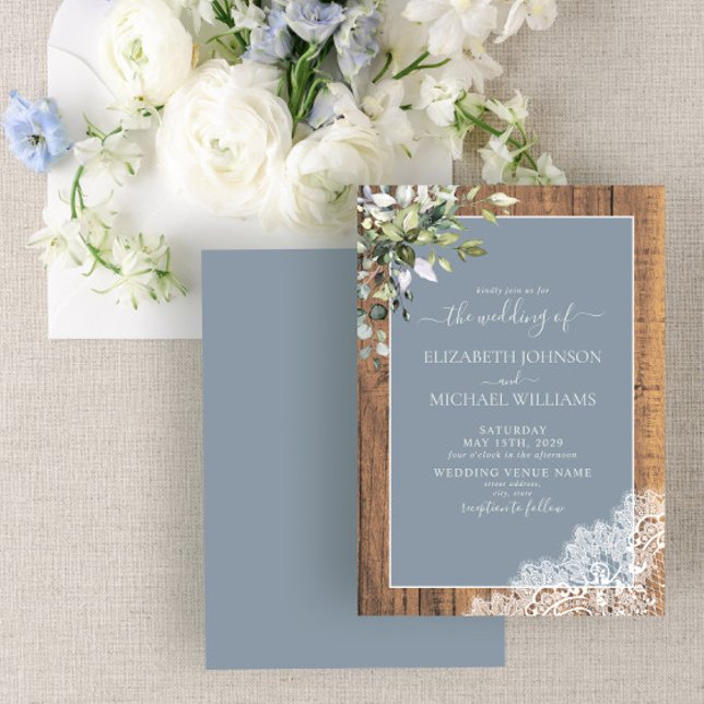 Invitación del Boda de madera botánica Dusty Blue  (Subido por el creador)