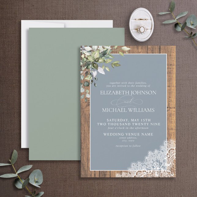 Invitación del Boda de madera botánica Dusty Blue  (Subido por el creador)