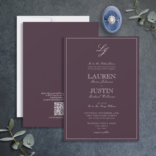 Invitación del Boda de monograma púrpura de Plum c (Subido por el creador)