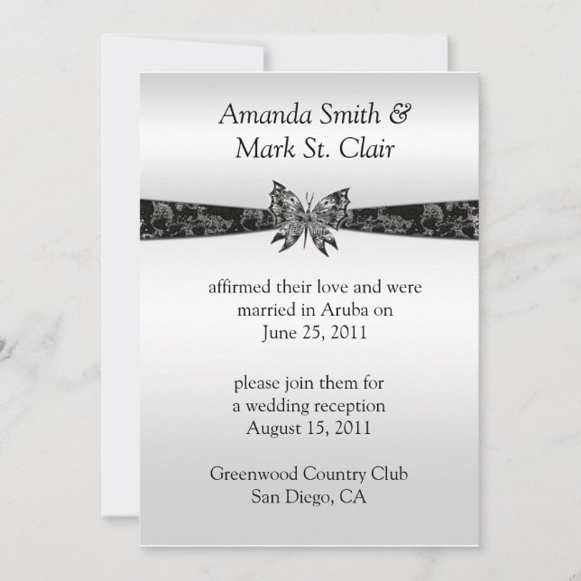 Invitación del Boda de postales para mariposa negr (Anverso)