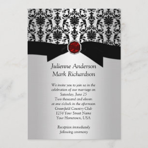Invitación del Boda de Ruby Black Silver Damask